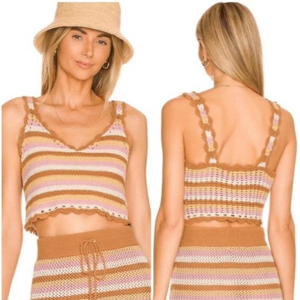 L SPACE Crochet Halter Top Earthy Boho Women's Size L Festival Wear Hippy NWT